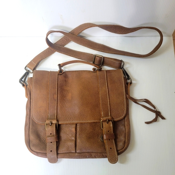 Roots Handbags - Roots tribe leather messenger crossbody satchel bag purse cognac tan light brown